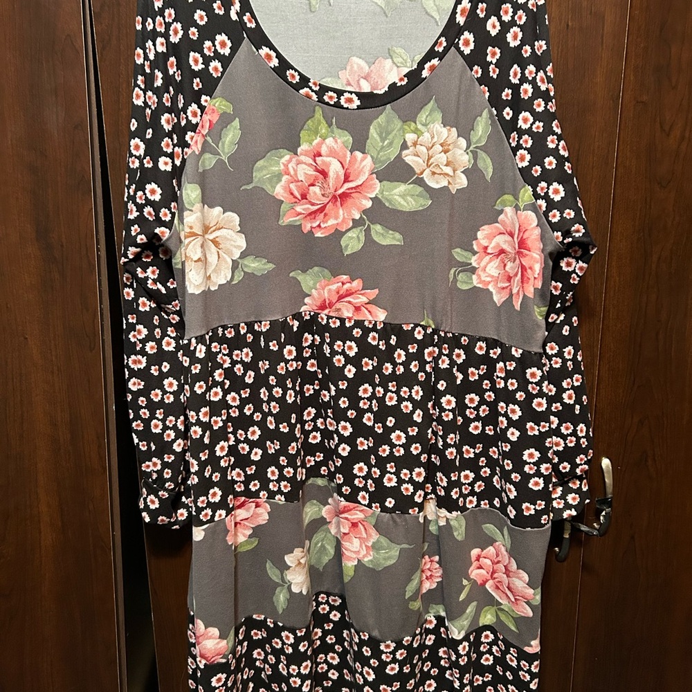 Floral Black and Pink Midi Dress